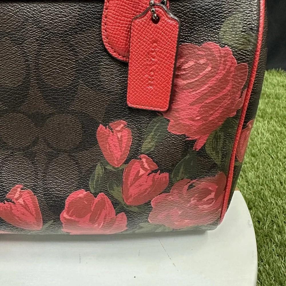 Coach Canvas Mini‎ Bennett Brown Rose Floral Red